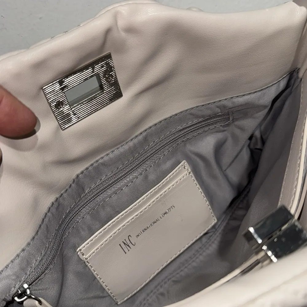 INC purse Cream bone Crossbody Bag Quilted Texture and Chain Strap NWT - Image 3