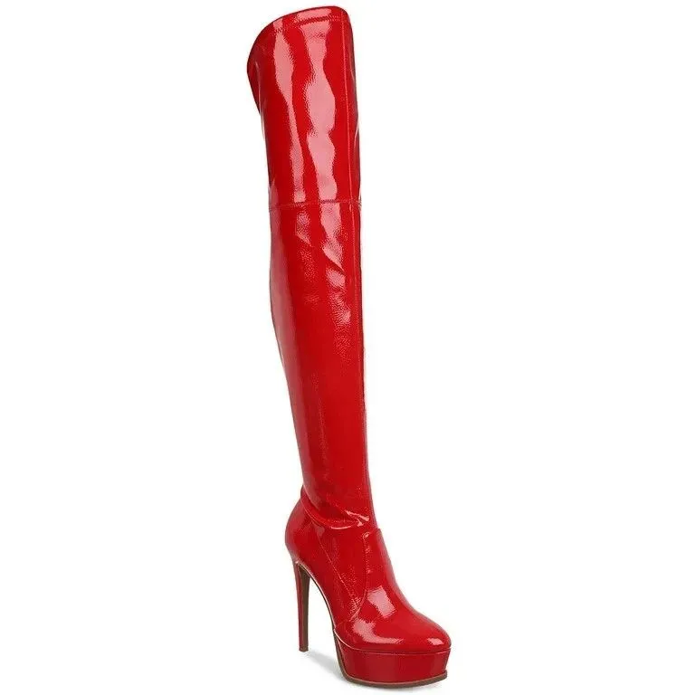 Thalia Sodi Womens SILENA Faux Leather Platform Over-The-Knee Boots | Red | 9M - Image 2