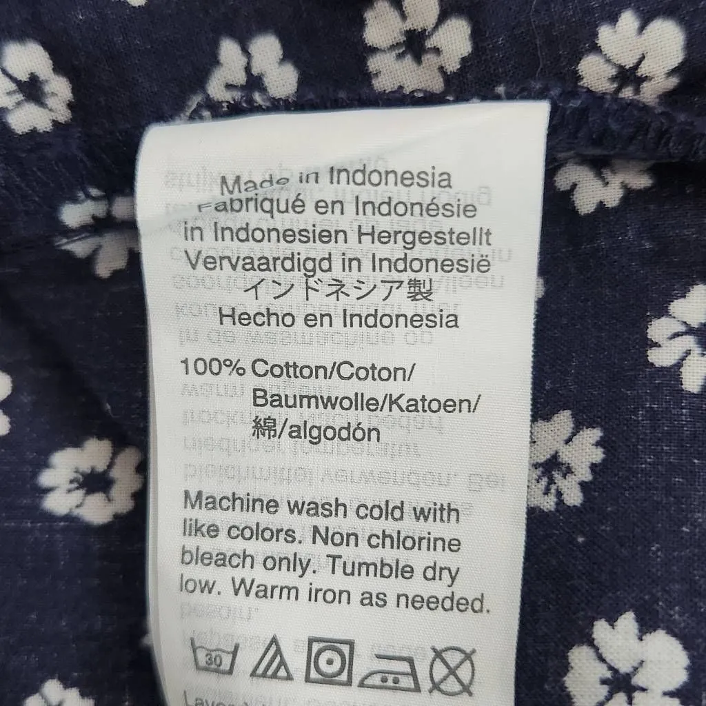 J. Crew Navy and White Floral Oversized Top with Tie Waist Size XS - Image 7