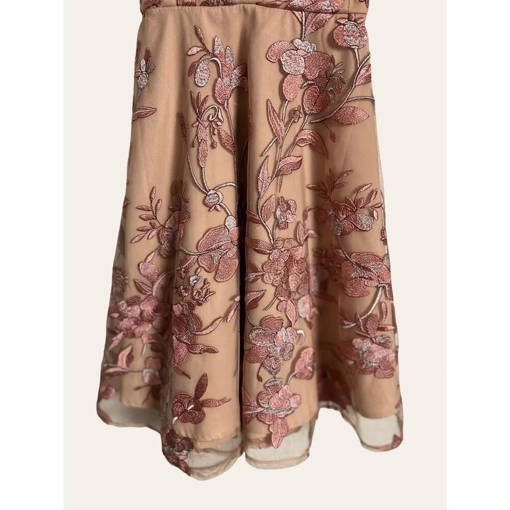 Two Sisters Pink Floral A-Line Embroidered Strappy Sleeveless Mini Dress Size 6 - Image 8