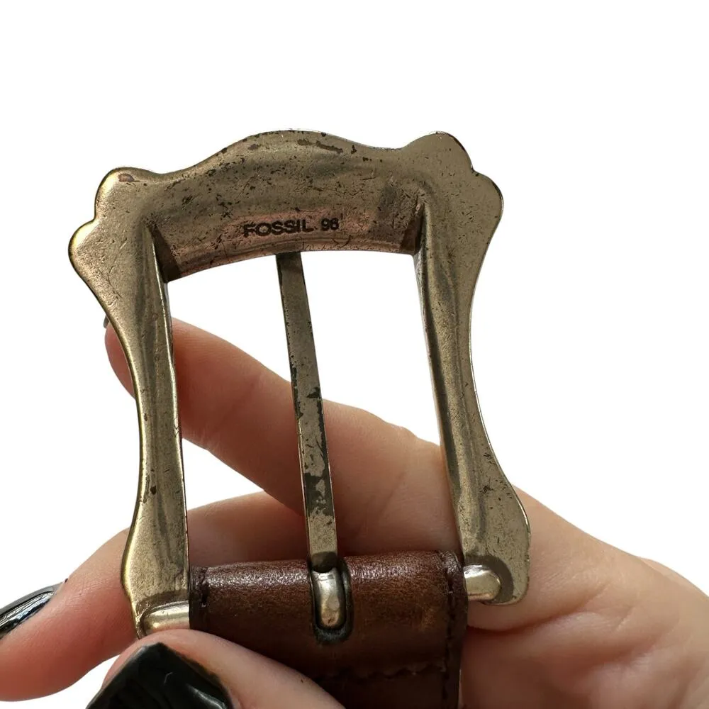 Vintage 90s Y2K Fossil Leather Belt 33 in long 1 in wide Western Boho Preppy - Image 5