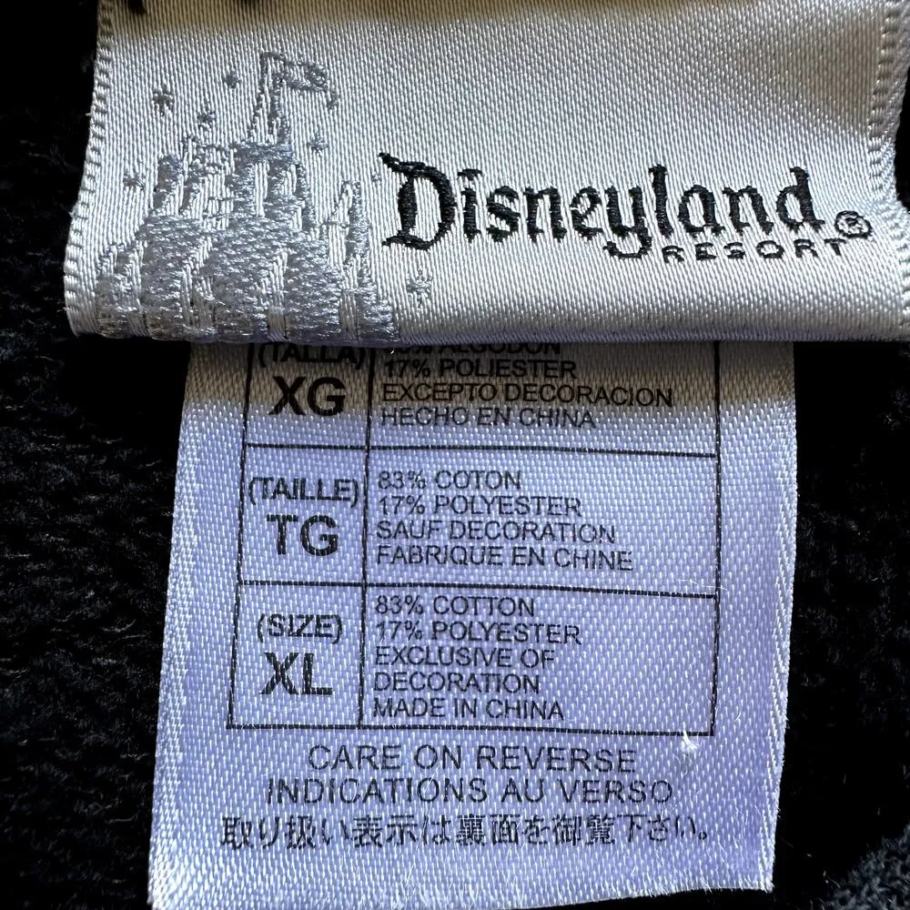 Disneyland Resort Tinkerbell Hoodie Full Zip Logo Pouch Pocket Cotton Black XL - Image 3