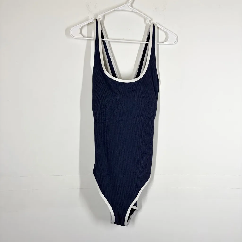 NWT Calia Tipped Simple One Piece Swimsuit Size 16 Blue - Image 3