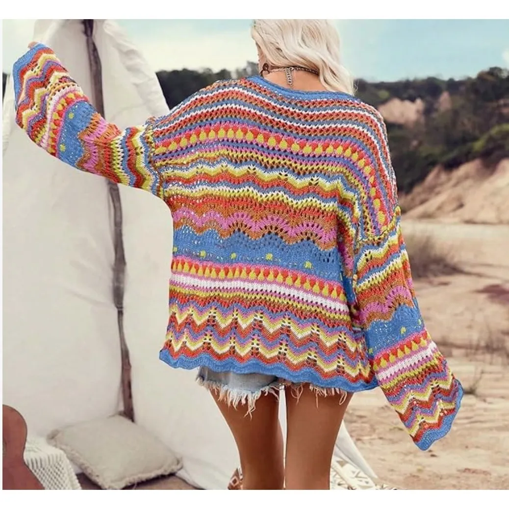 Handmade Crochet Rainbow Sweater size Medium/Large - Image 5