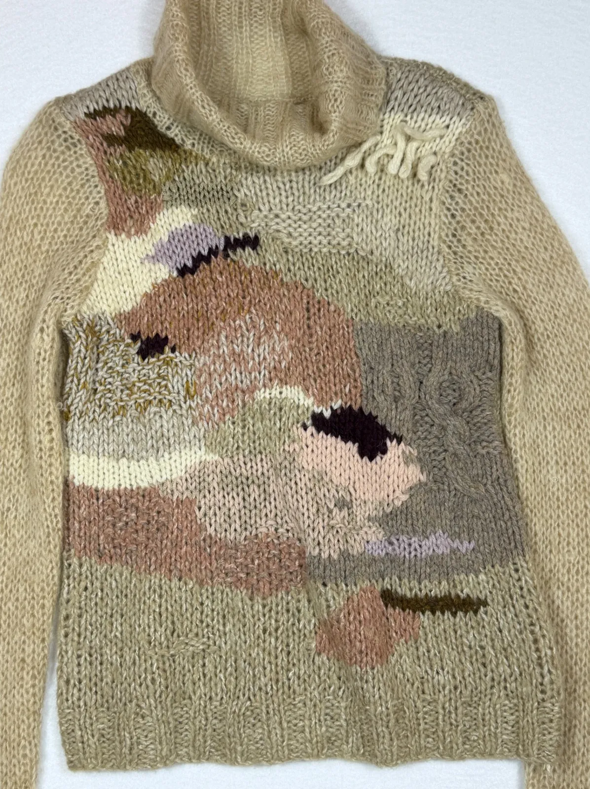Anthropologie Far Away From Close Boho Abstract Turtleneck Sweater wool blend SM Tan - Image 1