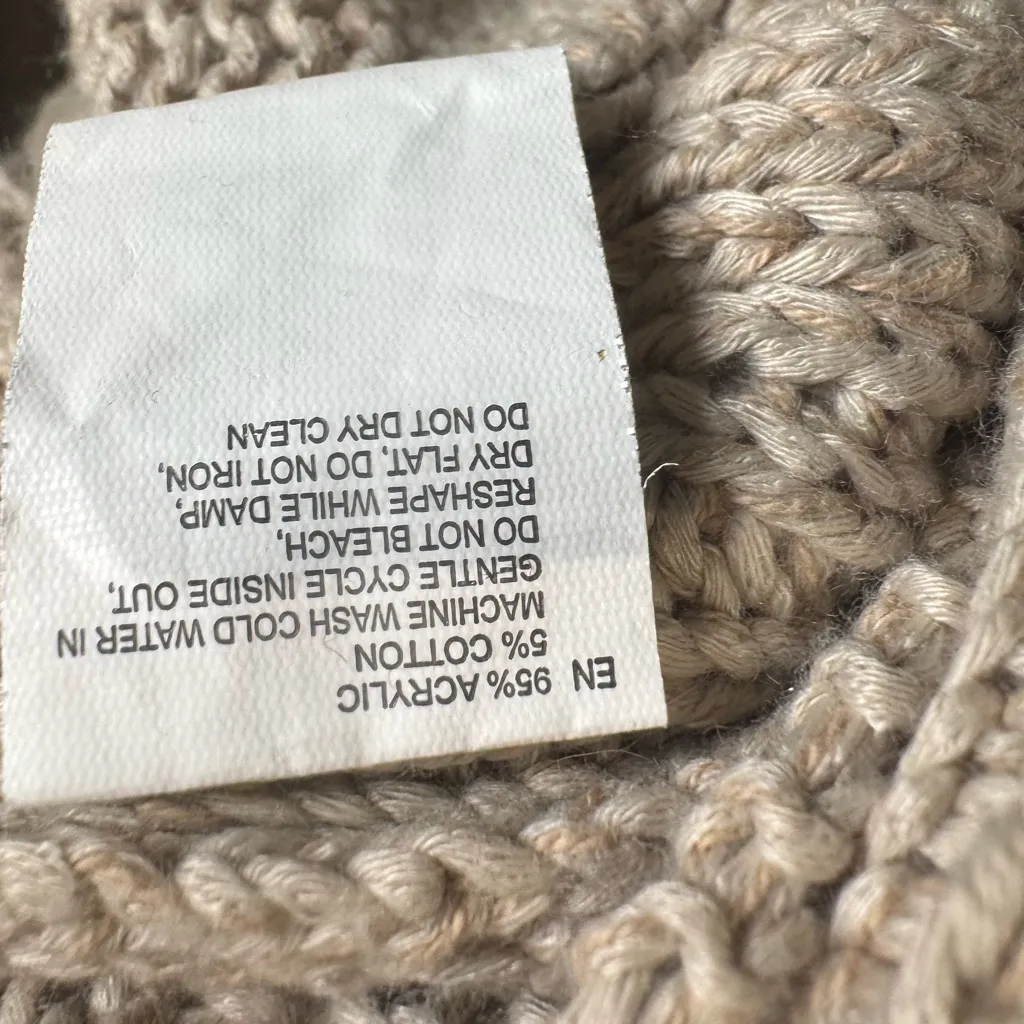 Harper Heritage cream with brown elbow patch open knit button side sweater small - Image 7