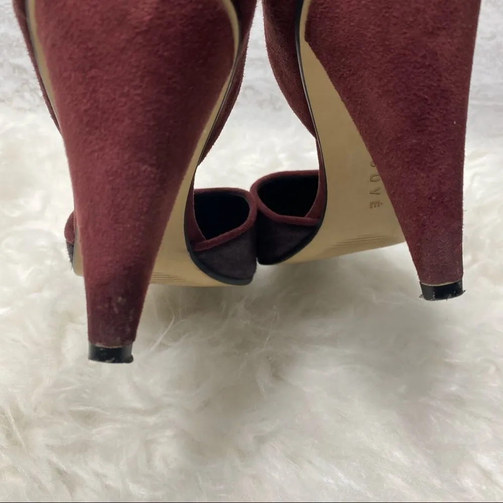 Trouve Devina Genuine Calf Hair d'Orsay Pointy Toe Pumps Burgundy Size 7 Heels Red - Image 7