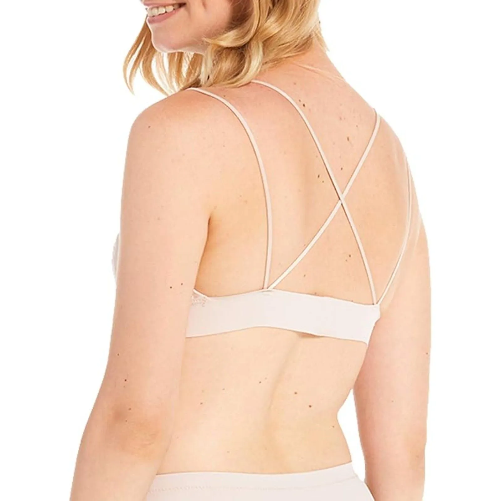 Crushed Velvet Triangle Bralette with Crossover Strap Back in Baby Pink size M Size M - Image 7