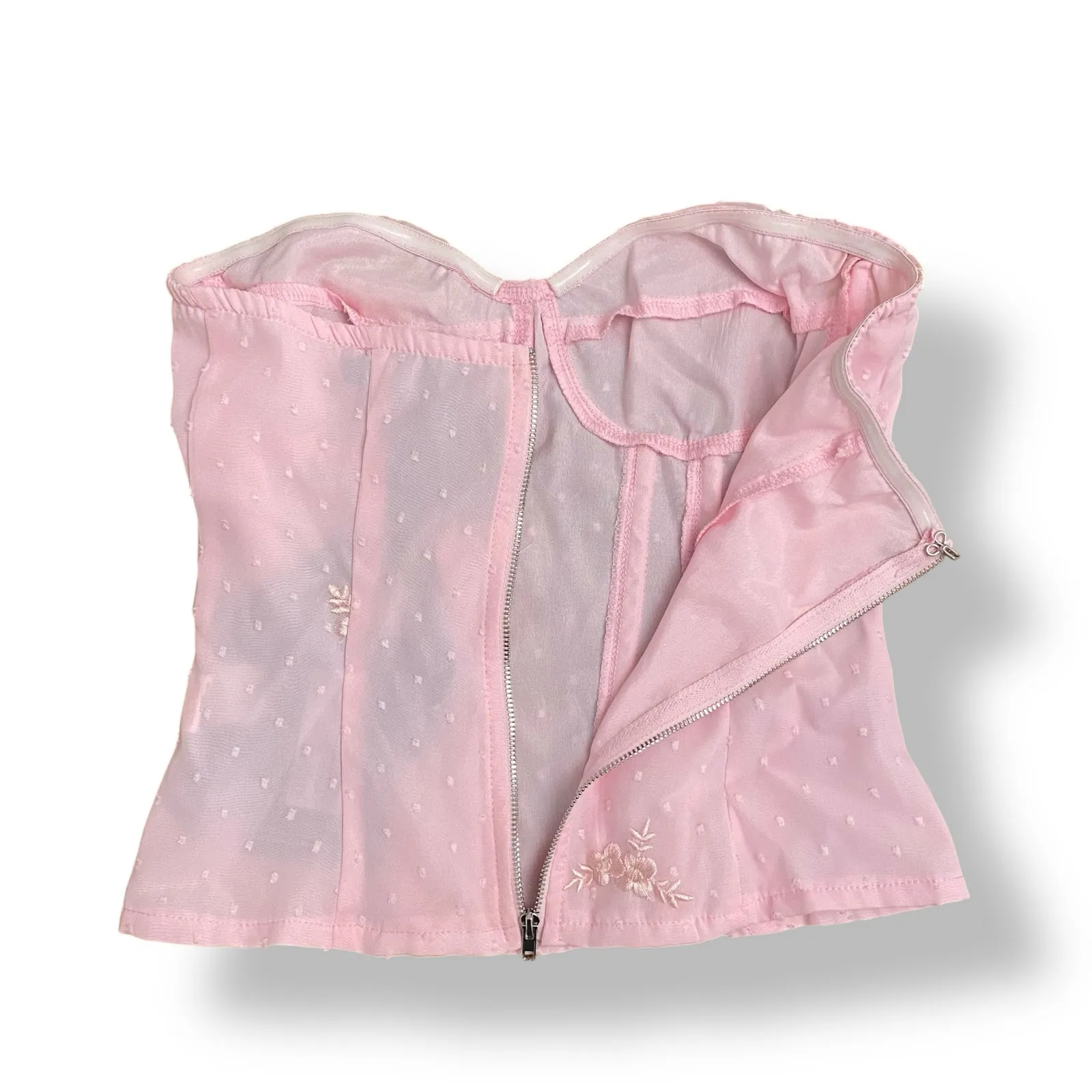 PrettyLittleThing NWT Pink Dobby Mesh Floral Embroidered Corset‎ Size 2 - Image 4
