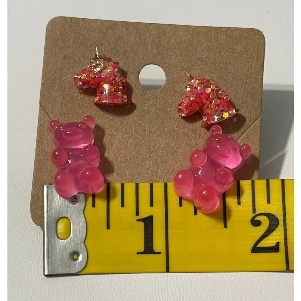 Glitter Unicorn‎ Studs Gummy Bear Studs Pink Set - Image 4