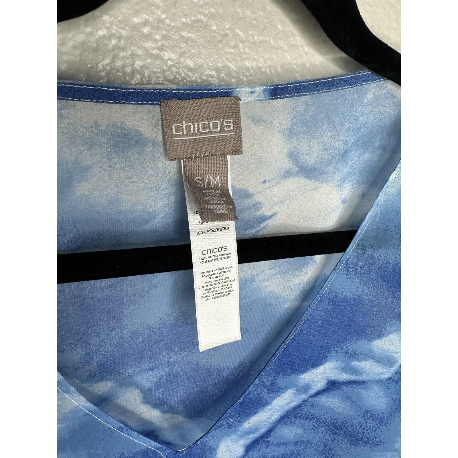 Chicos Poncho Top Womens Small Medium Blue Pink Sheer Chiffon V Neck Boho Flowy - Image 2