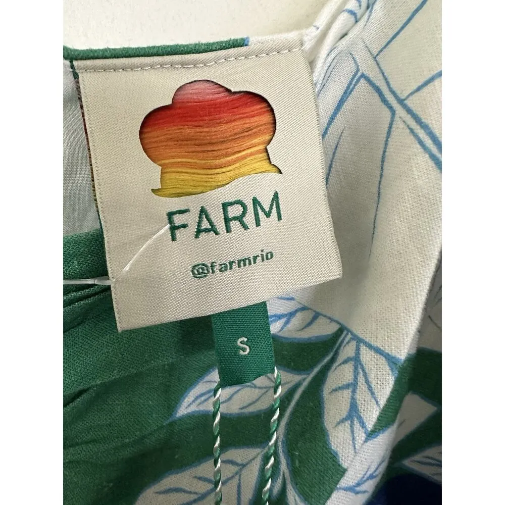 FARM Rio Soft Garden Linen-Blend Mini Dress Size Small Green Blue NWT - Image 9