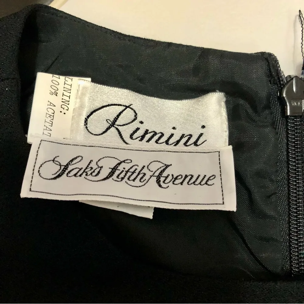 NWT Vintage 80s Saks Fifth Ave Rimini Midi Dress Sheath Rhinestone AB Buttons M - Image 11