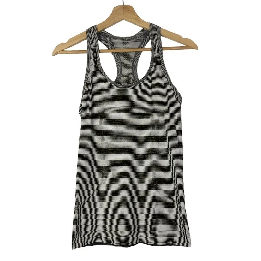 Lululemon Swiftly Tech Racerback Black & White Stripe Athletic Tank 6 - Image 3
