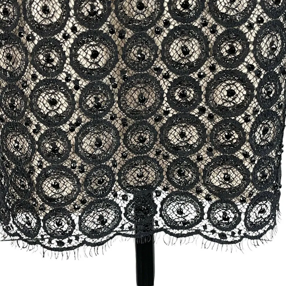 Diane von Furstenberg SZ 6 Dress Geometric Lace Lined Square Neck 3/4 Sleeve - Image 3