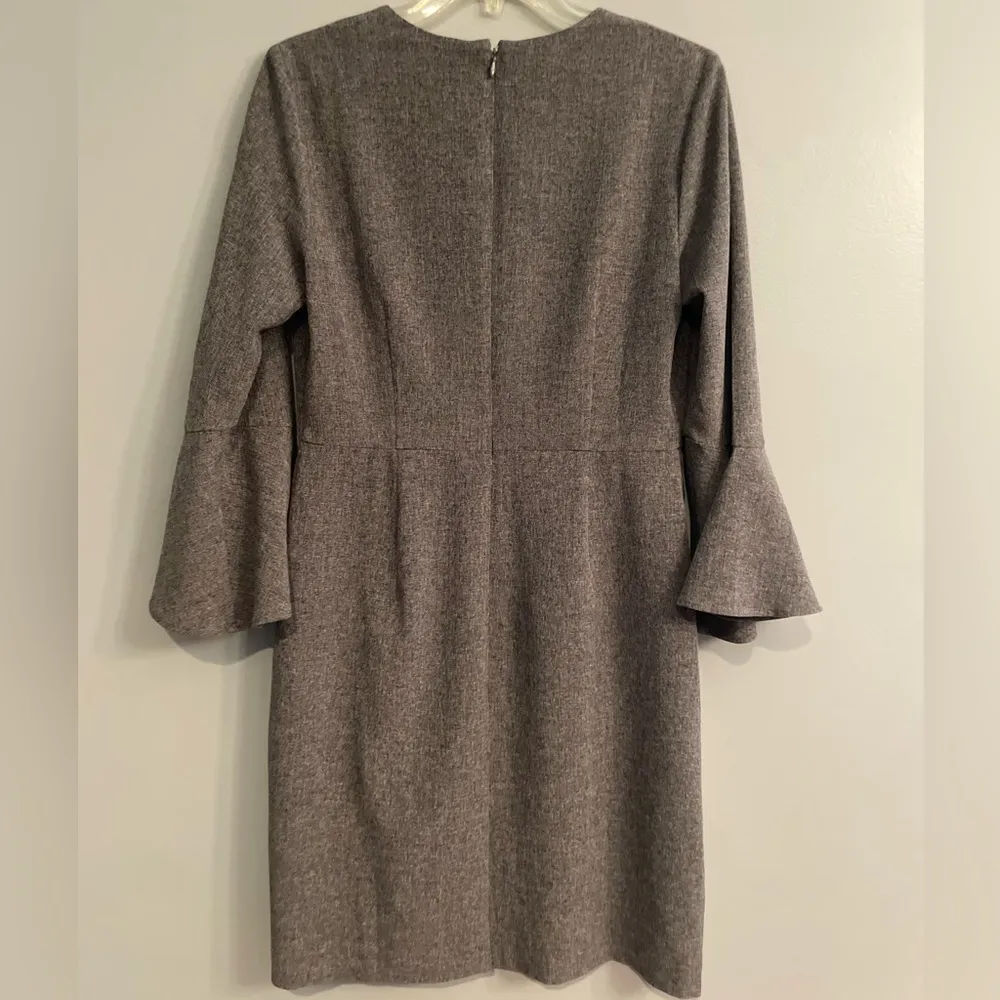 Ann Taylor Career Officecore Minimalist Elegant Gray Bell Sleeve Women's Dress - Image 6