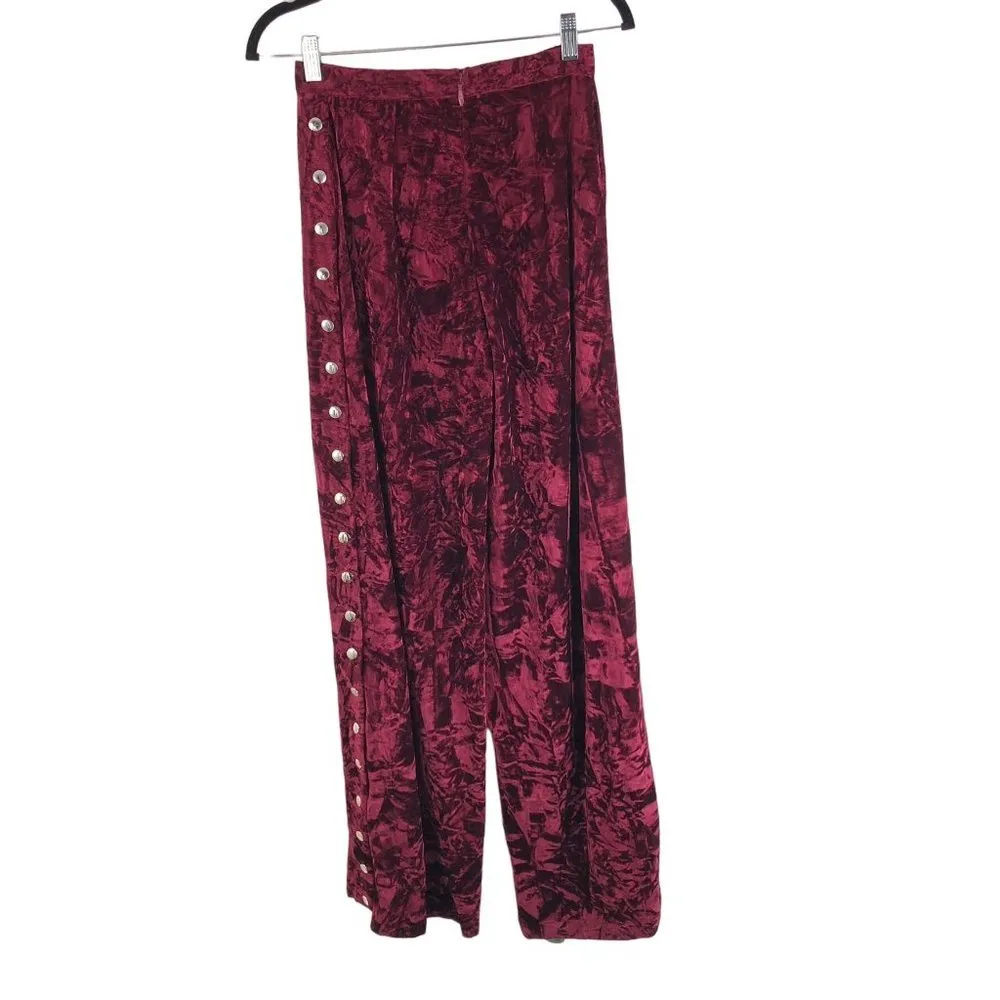 Mistress Rocks Women's Wide Leg Pants Plum Crushed Velvet Side Snap Burgundy S - Image 4