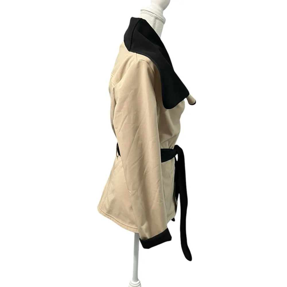 KARMA Fleece Lined Waist Length Wrap Tie Trench Coat Jacket Metal Snaps XS Black - Image 6