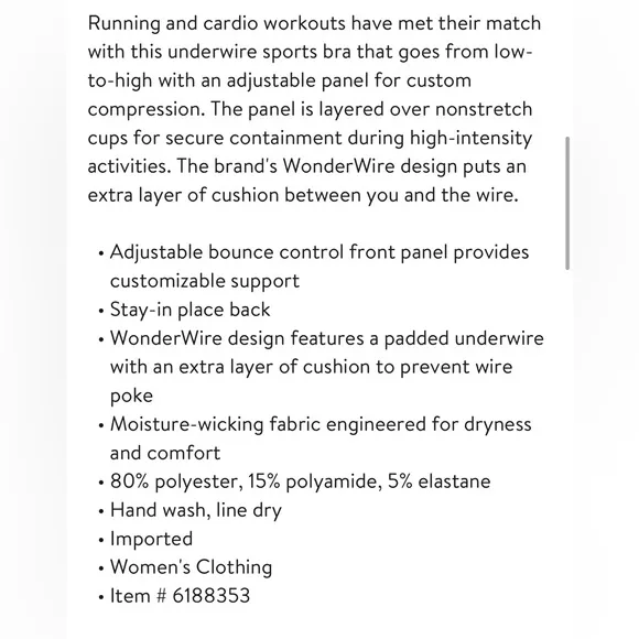 Glamorise NWT $66 WonderWire Custom Control Underwire Sports Bra 44D Black Size undefined - Image 5