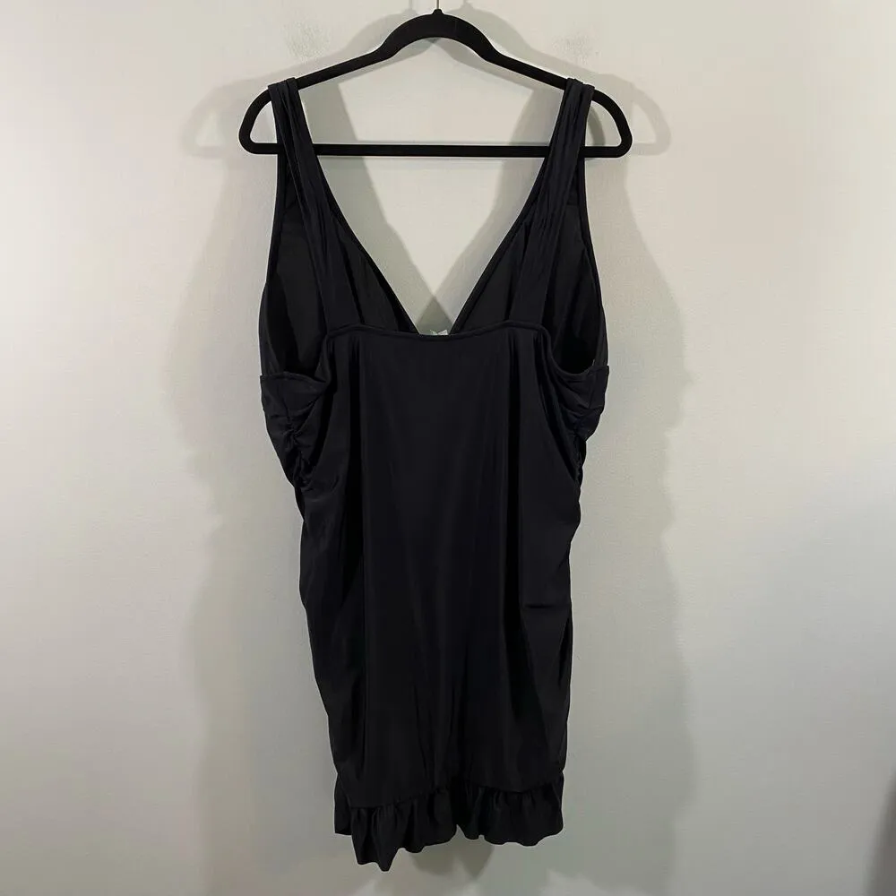 J Crew Women's Black V-neck One Piece Ruched Ruffles Swim Dress Size 20 #BP246 - Image 6