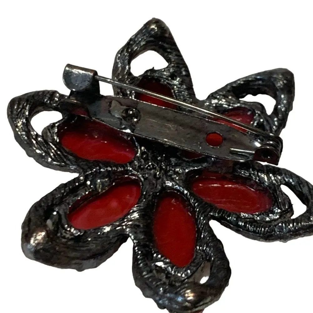 New red and pink fashion flower brooch or pin - Image 6