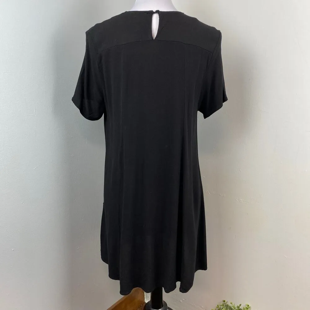 Umgee Black Colorful Floral Embroidered A-Line Tee Dress Medium - Image 6