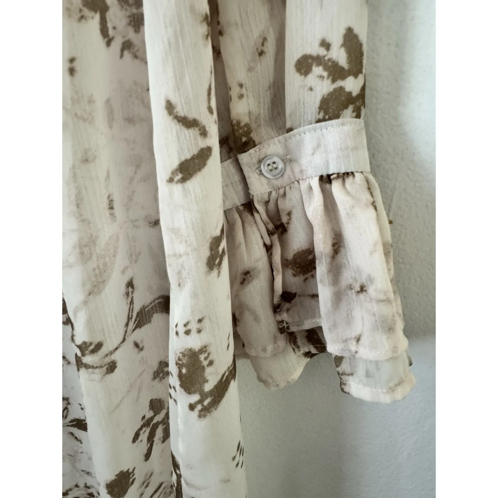 Dazy Sheer Floral Button Front Long Duster Blouse Tie Front Women’s Size Large - Image 4