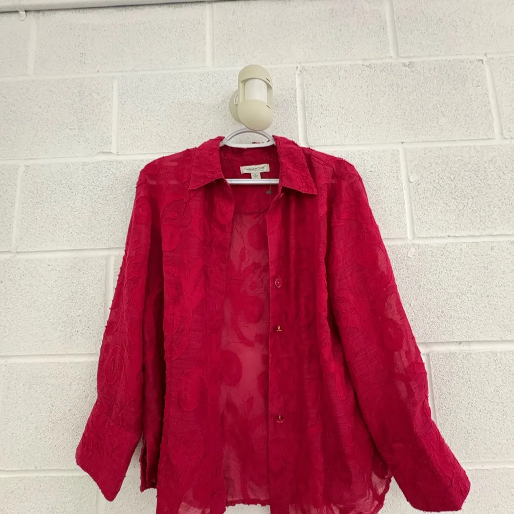 Coldwater Creek Elegant Red Top With Mesh Cut Out Design and Big Cuff Sleeves - Image 7