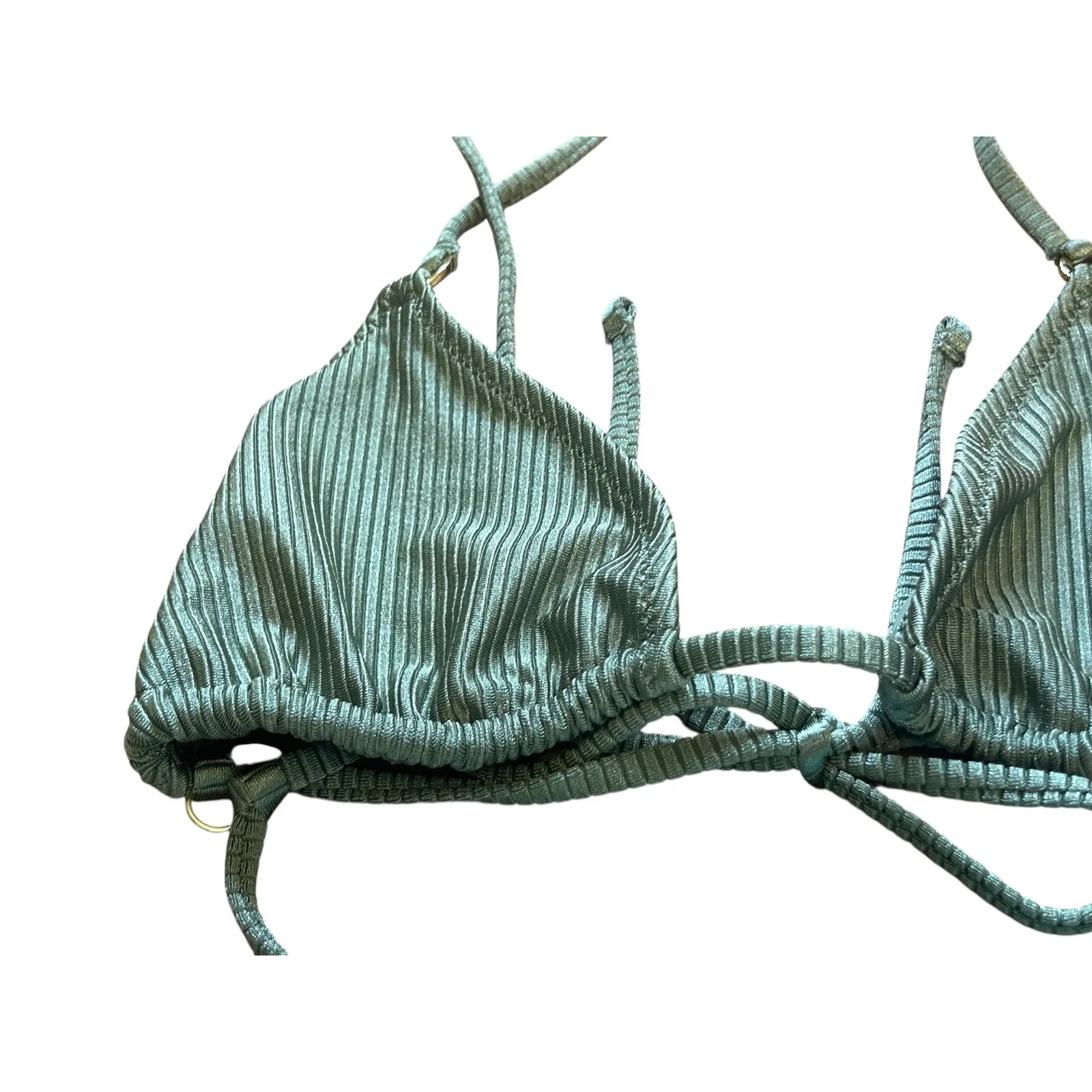 Aerie ribbed String Triangle Bikini Top‎ size small NWT green - Image 2