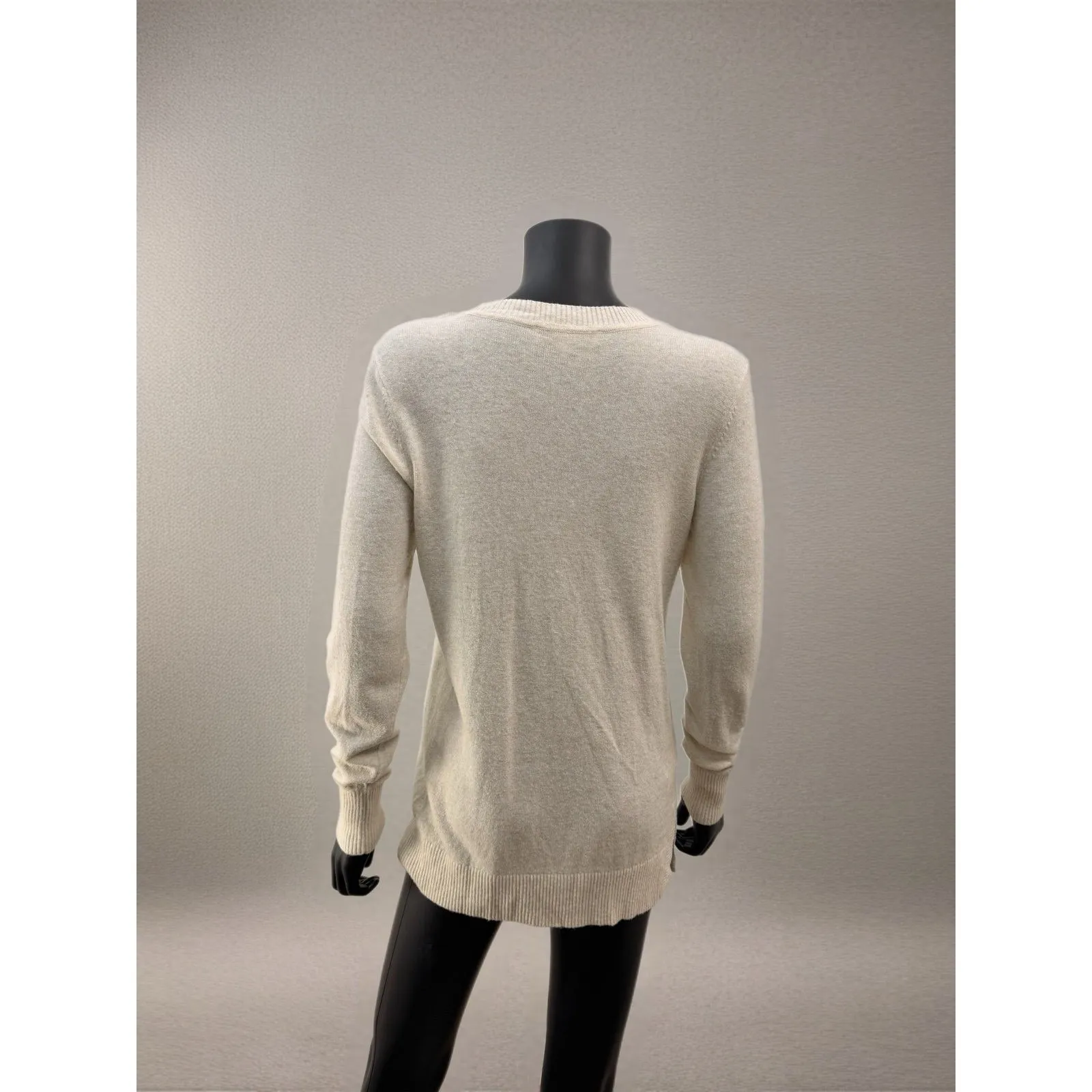 LOFT Cream Wool Blend Pointelle Long Sleeve Tunic Sweater Size M - Image 3