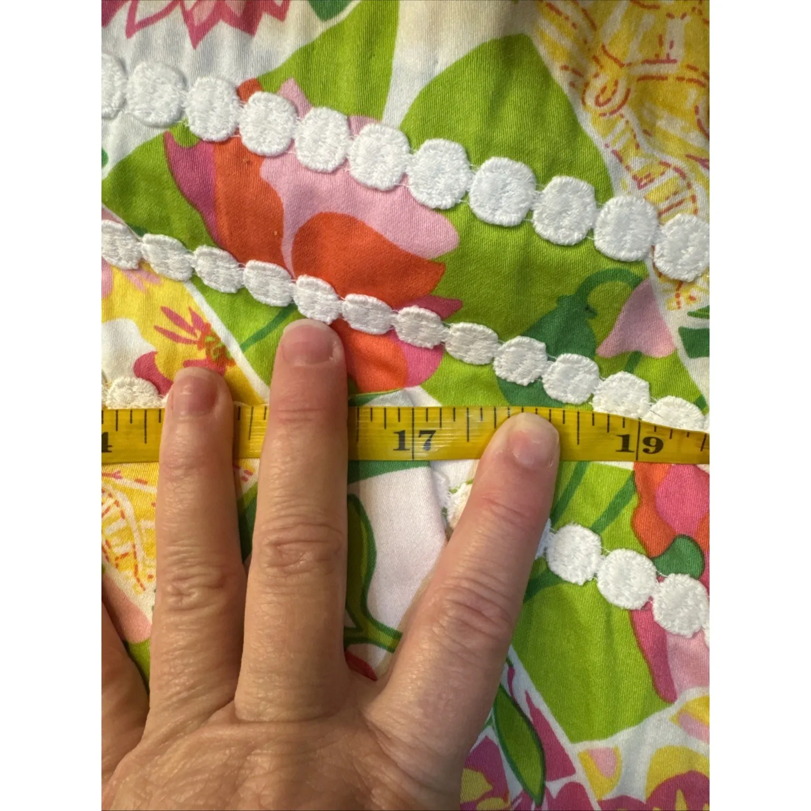 LILLY PULITIZER Pink White Green Floral Print Crochet Patchwork Skirt Size 14‎ - Image 8