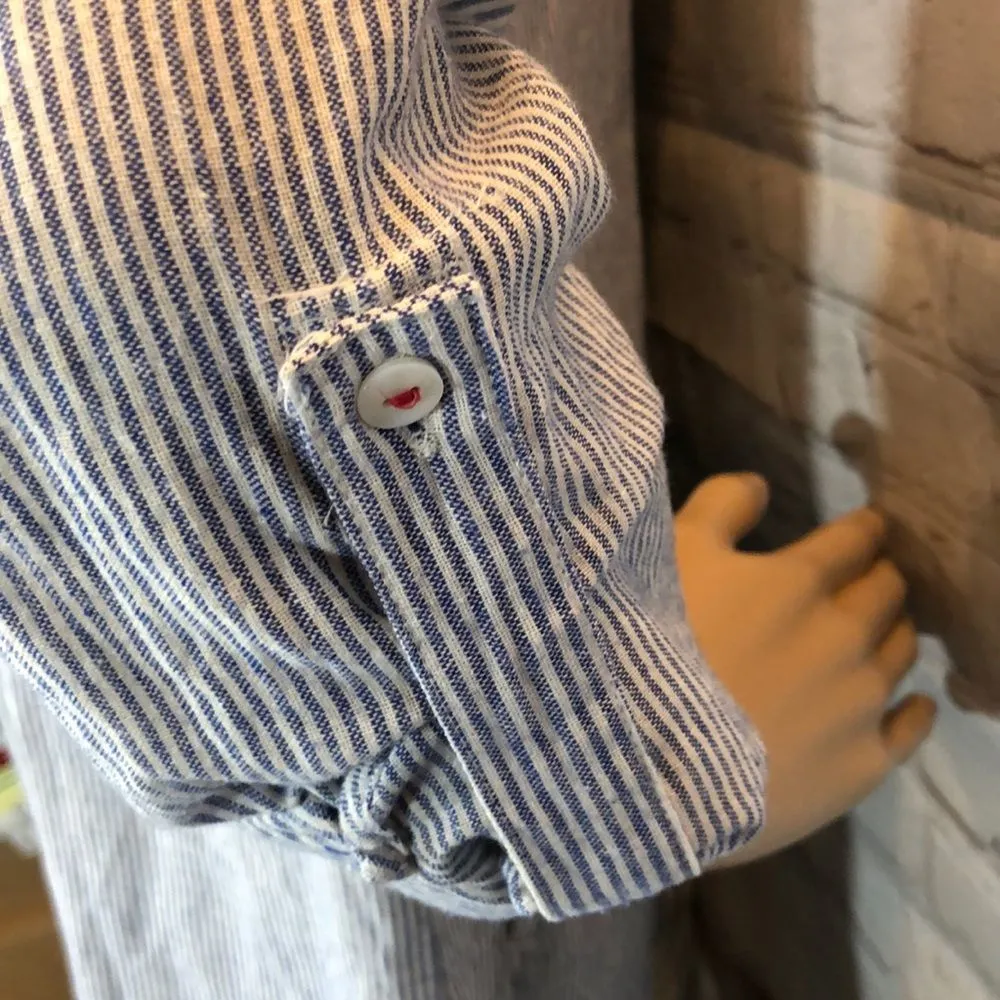 Umgee Long Striped Button Down Shirt Lace Trim M - Image 13