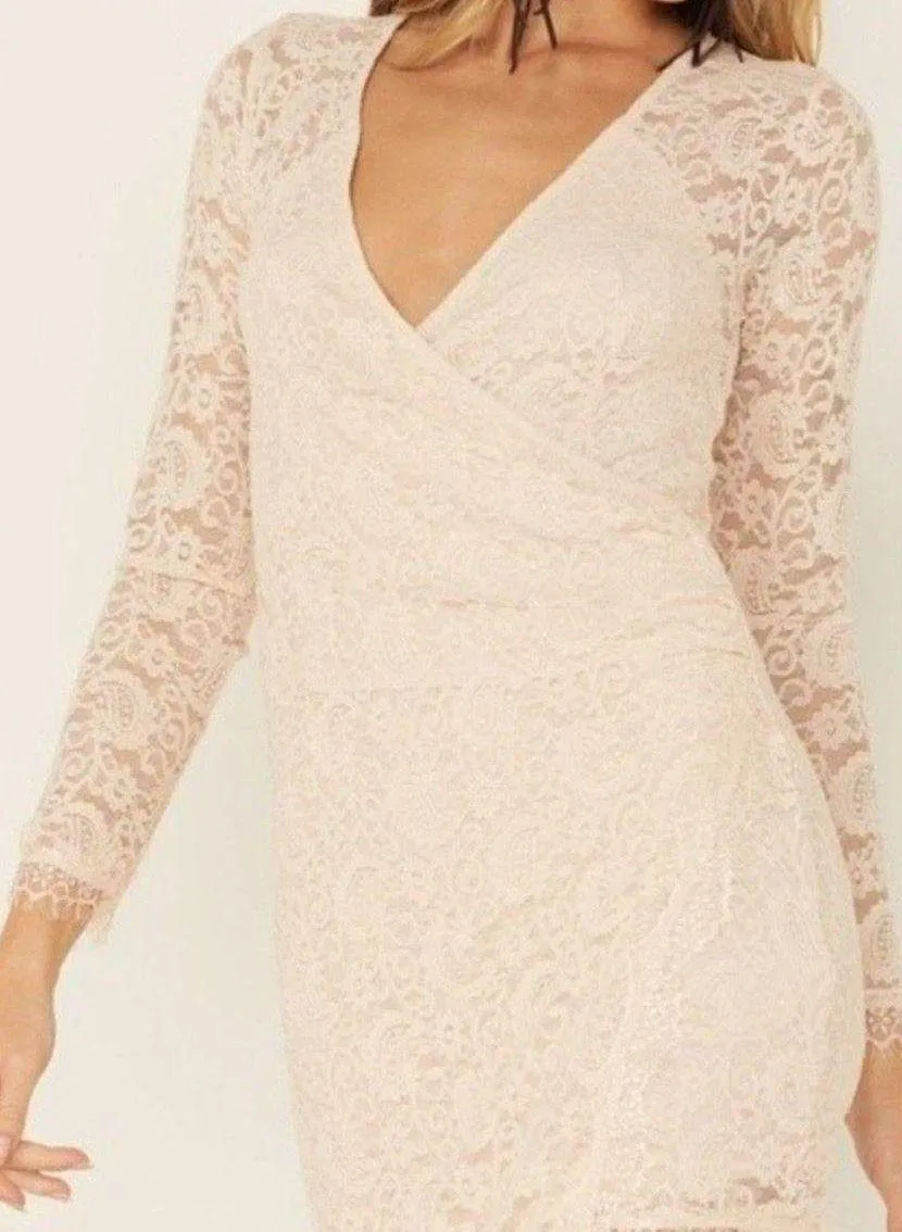 Free People Pearl Lace Long Sleeve Mini Dress Size Small - Image 3