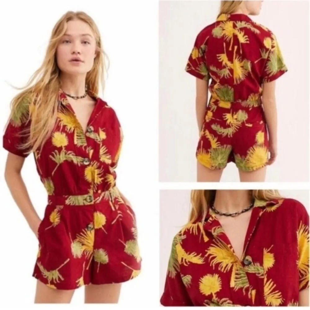 NEW  Malibu Floral Romper w/Pockets in Maroon Combo, Size L New w/Tag - Image 16
