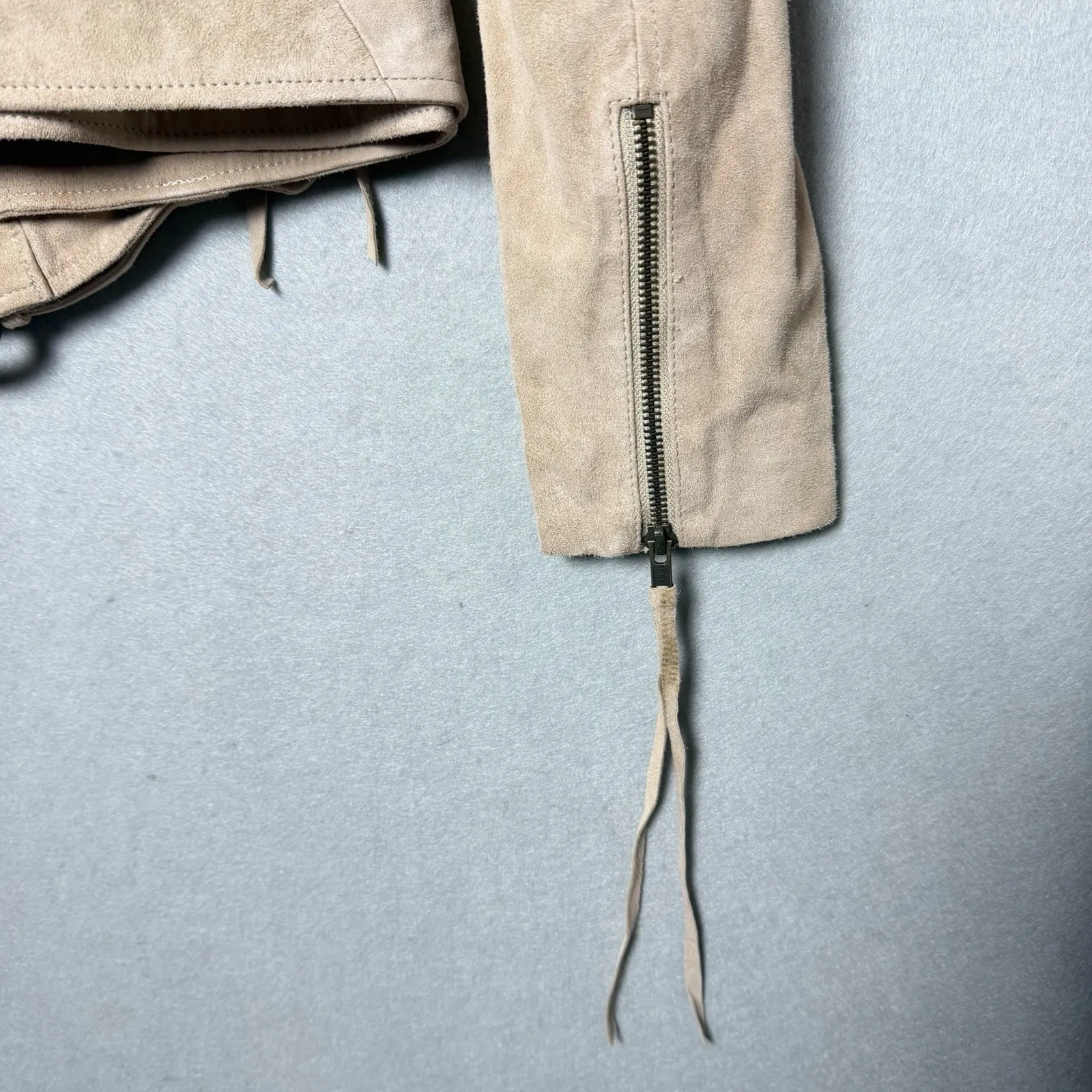 Retrofete Tai Suede Leather Jacket Puff Sleeve Belted Biker Edgy Chic Tan Size L Size L - Image 7