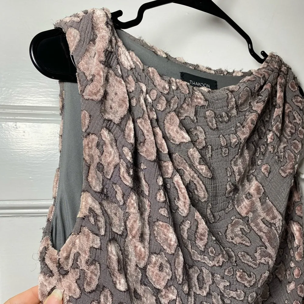 Thakoon | Draped Boatneck Sleeveless Animal Print Velvet Mini Dress Gray/Pink 4 - Image 6