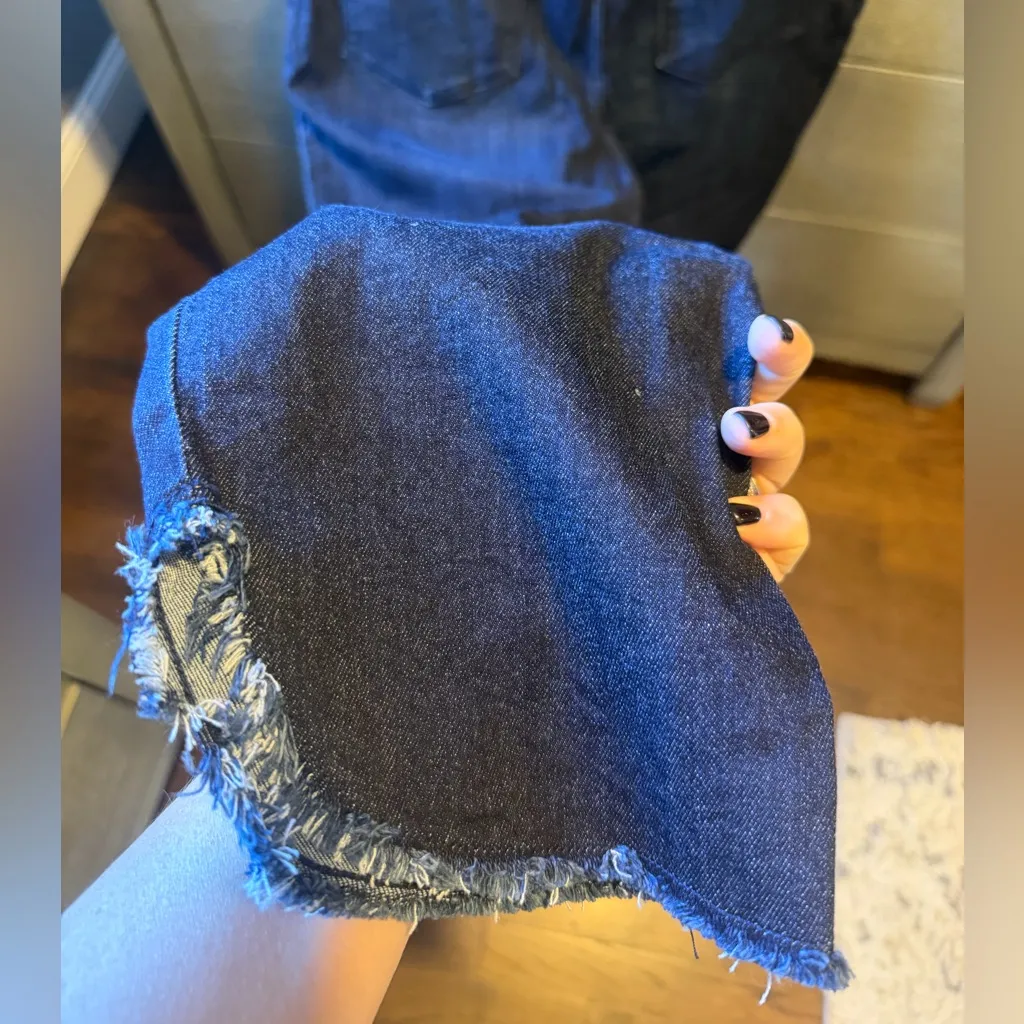 Susan Graver Dark Blue Raw Hem Jeans Size 12 - Image 4