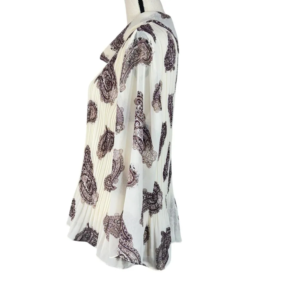 Chico’s Petite SZ 2P (Large) Top Paisley Accordion Pleats Long Sleeves Lined - Image 8