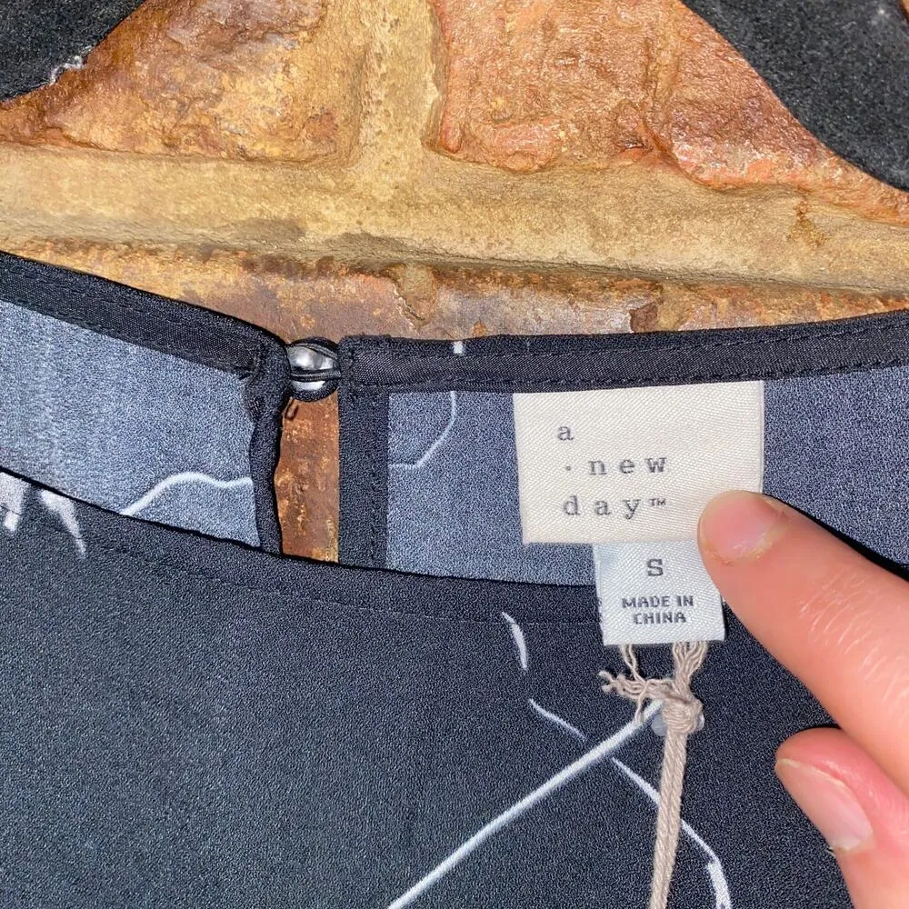 NWT A New Day Black Floral Long Sleeve Mini Shift Dress Women's Size Small - Image 6