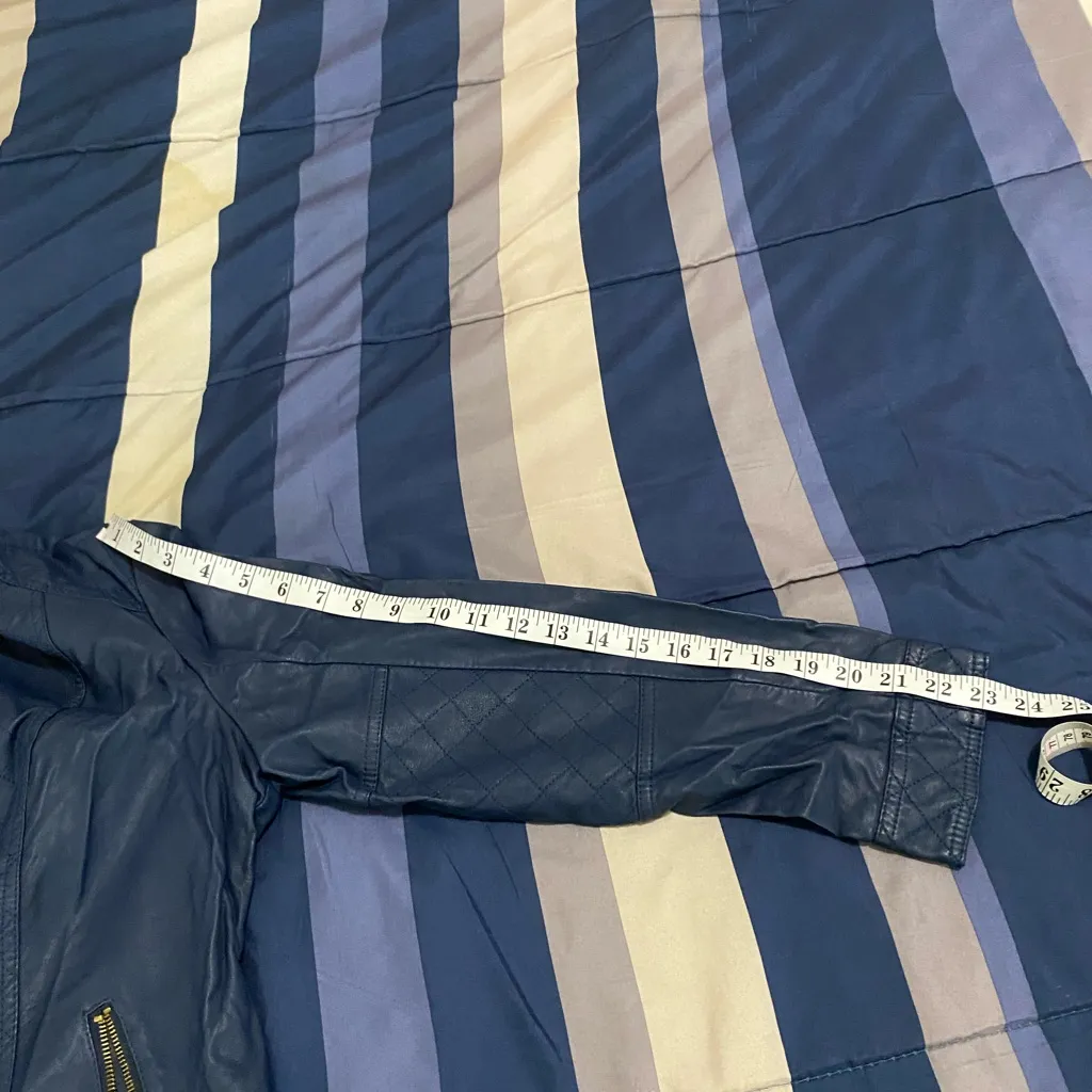 Alfani Women's Navy Leather Jacket Blue Size L - Image 7