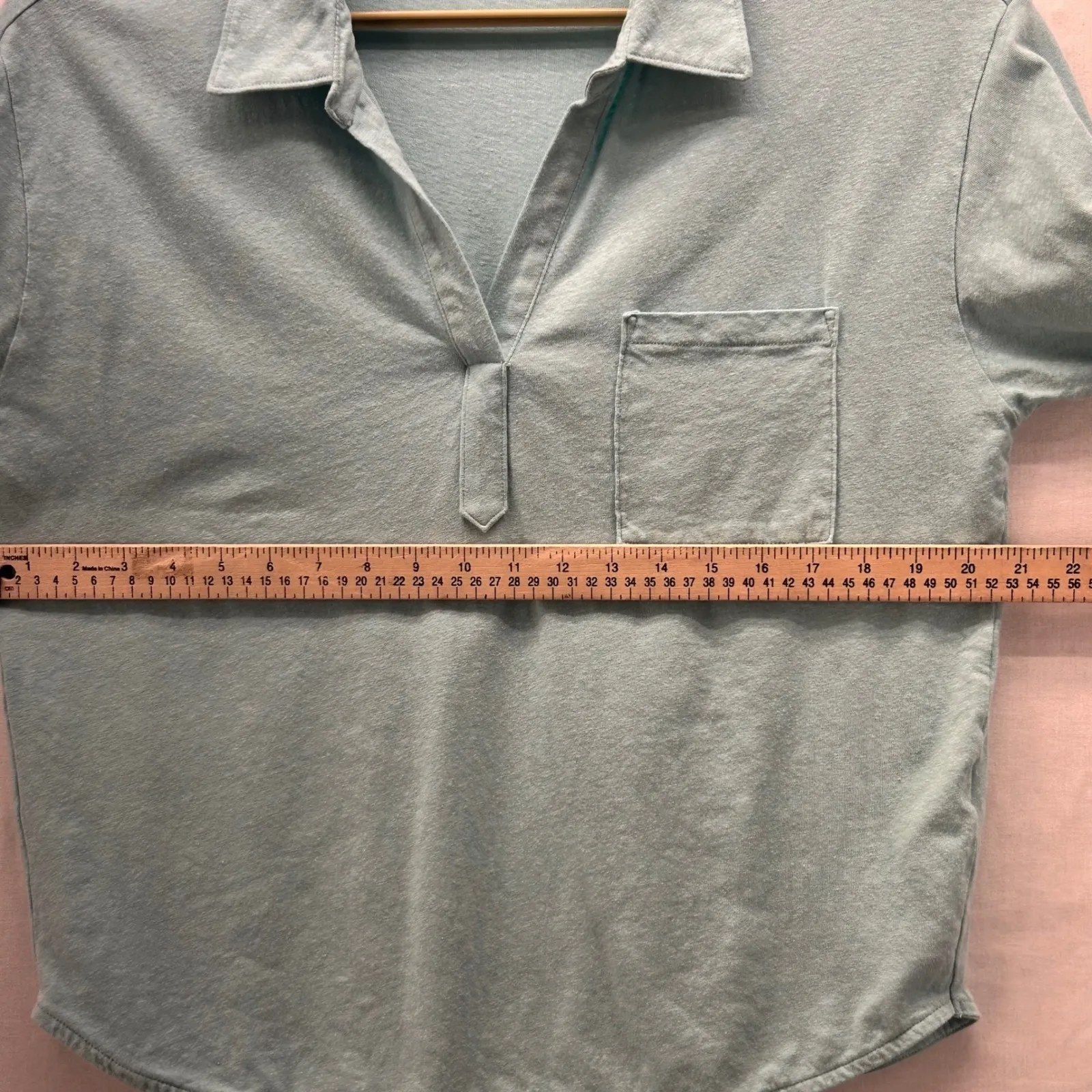 LL Bean Linen Shirt Size L Beach Travel Sea Coastal Breathable Boxy Fit Pockets‎ Blue Size L - Image 11