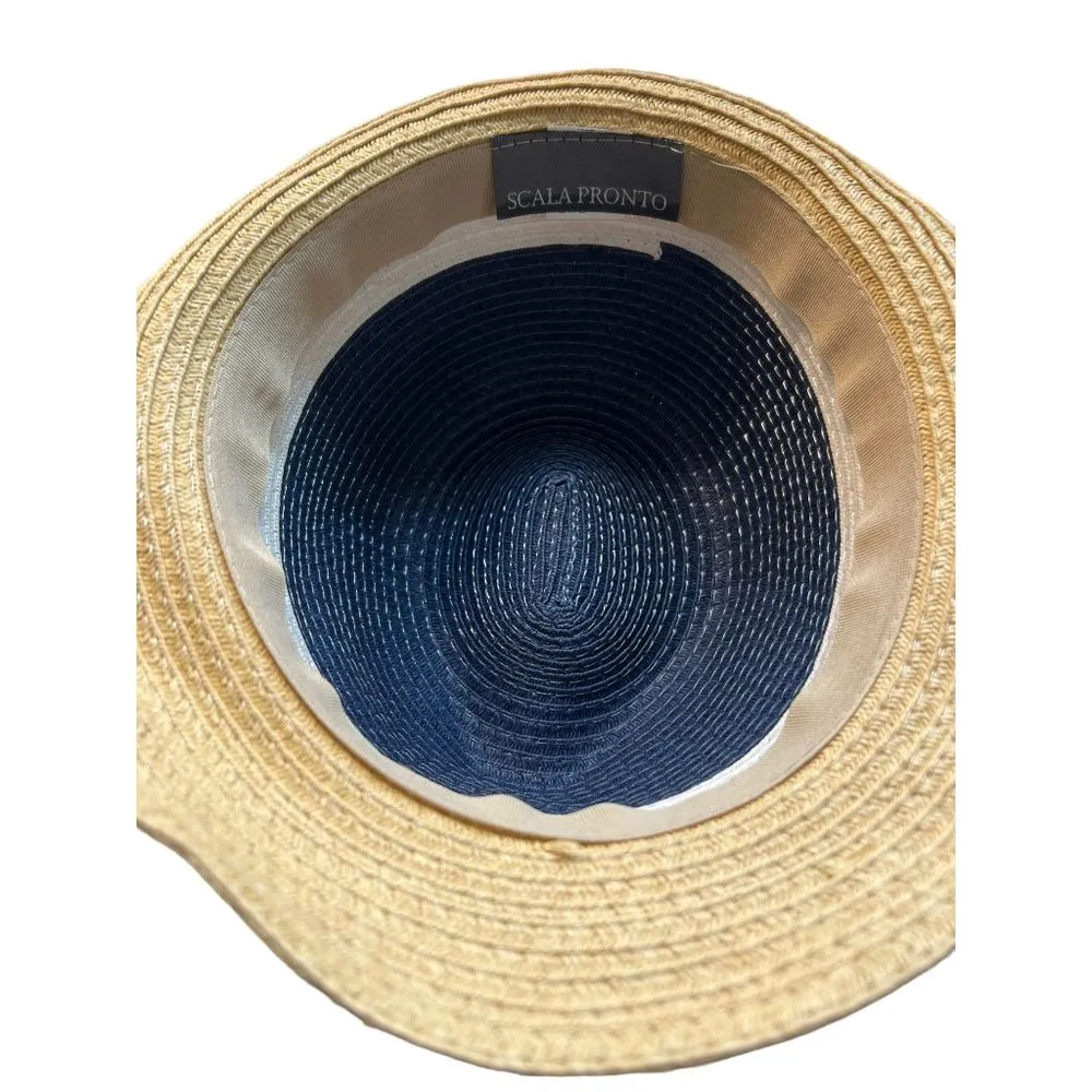 Scala Pronto Braid Paper Hat Fedora Sun Blue White Tan OSFM  NWOT - Image 5
