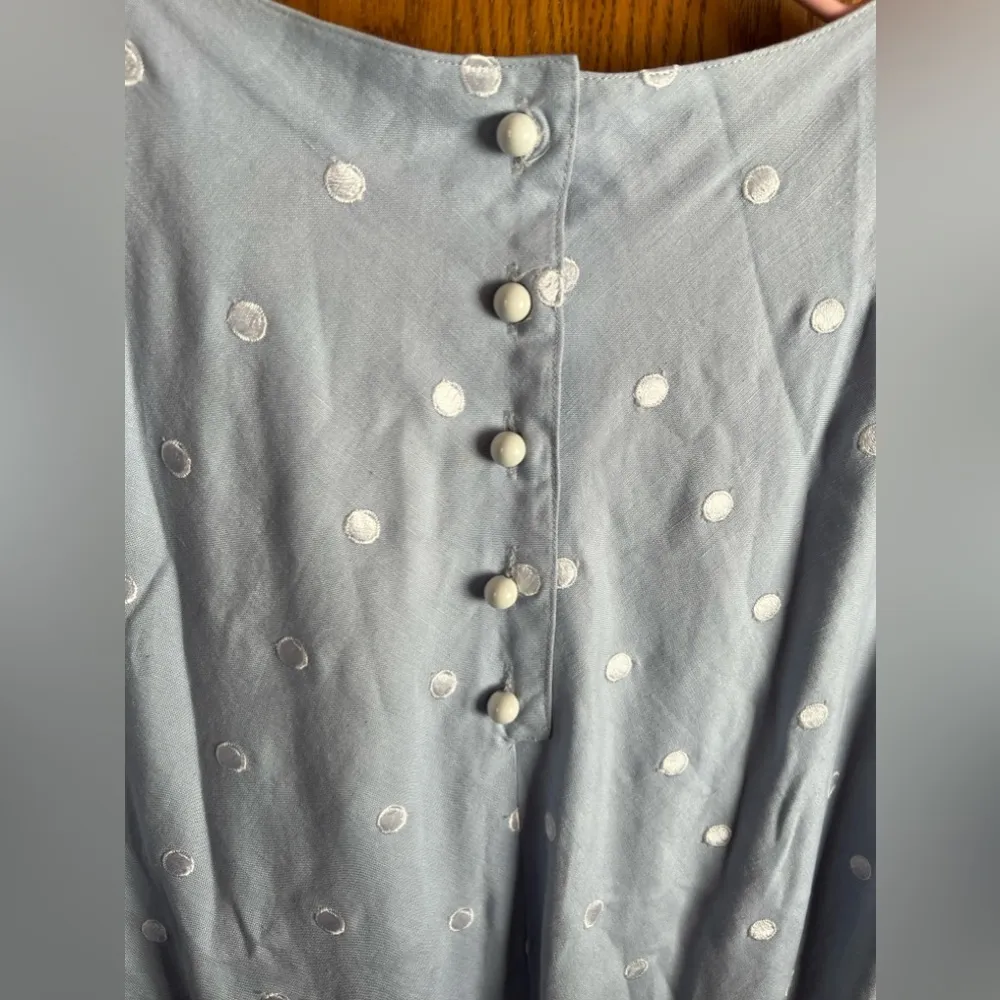 Chetta B Vintage Sheath Dress Size 12 Blue Polka Dot Print Short Sleeve *flaw* - Image 5