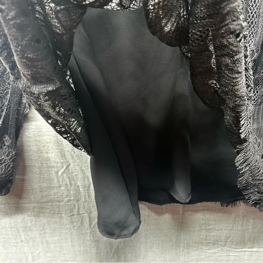 Altar'd State Black Lace Blouse Sheer Lace arms/chest Sz. Medium Flowy scalloped - Image 4