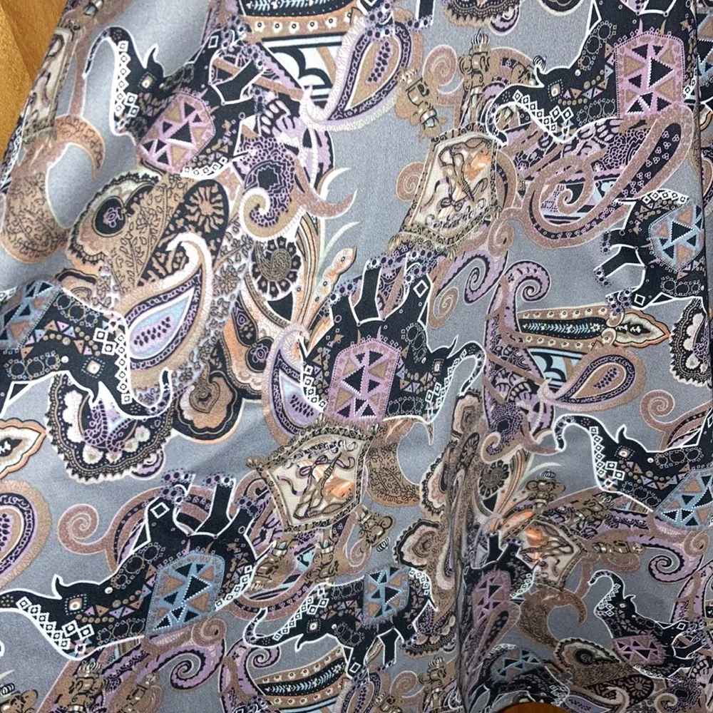 Hearts & Roses Gray, Purple, Tan & Black Elephant & Paisley Dress Size 4 - Image 5