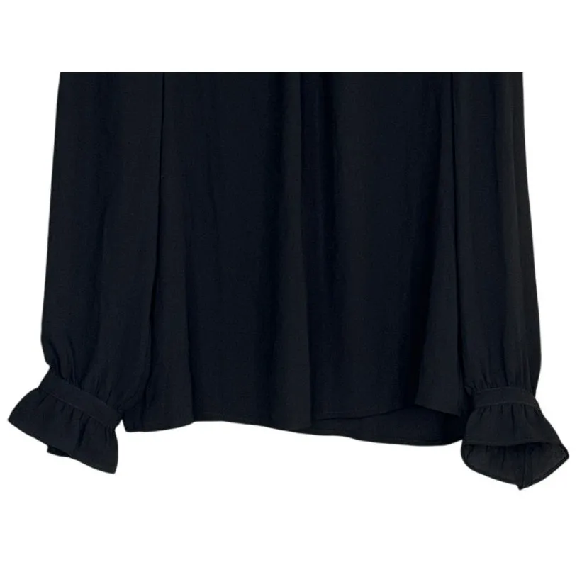 J. Crew Puff Sleeve Gathered Scoop Neck Bell Button Wrist Top Blouse XS Black - Image 3