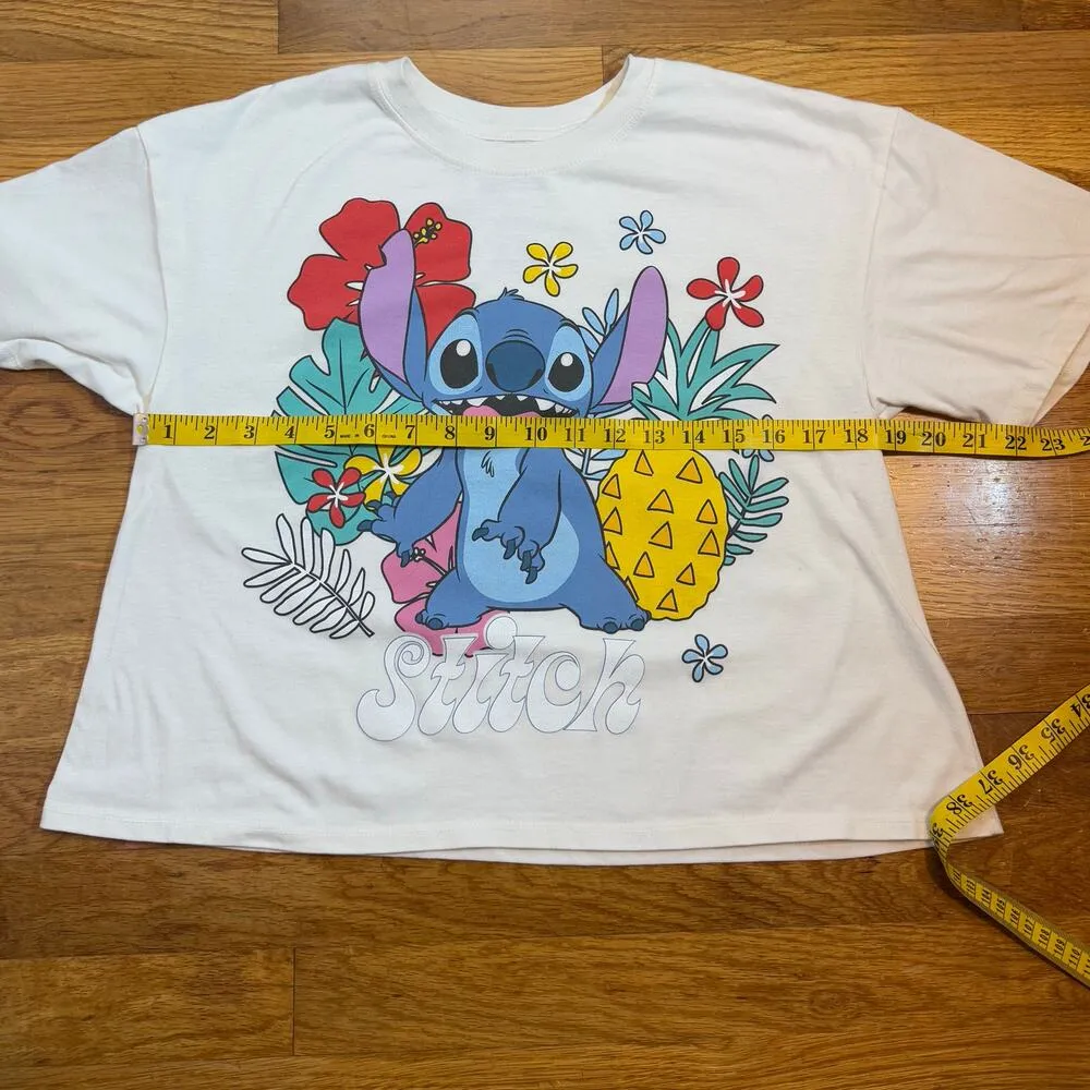 Disney Stitch Large Printed White Tropical Trendy Casual Short Sleeve T-Shirt - Image 2