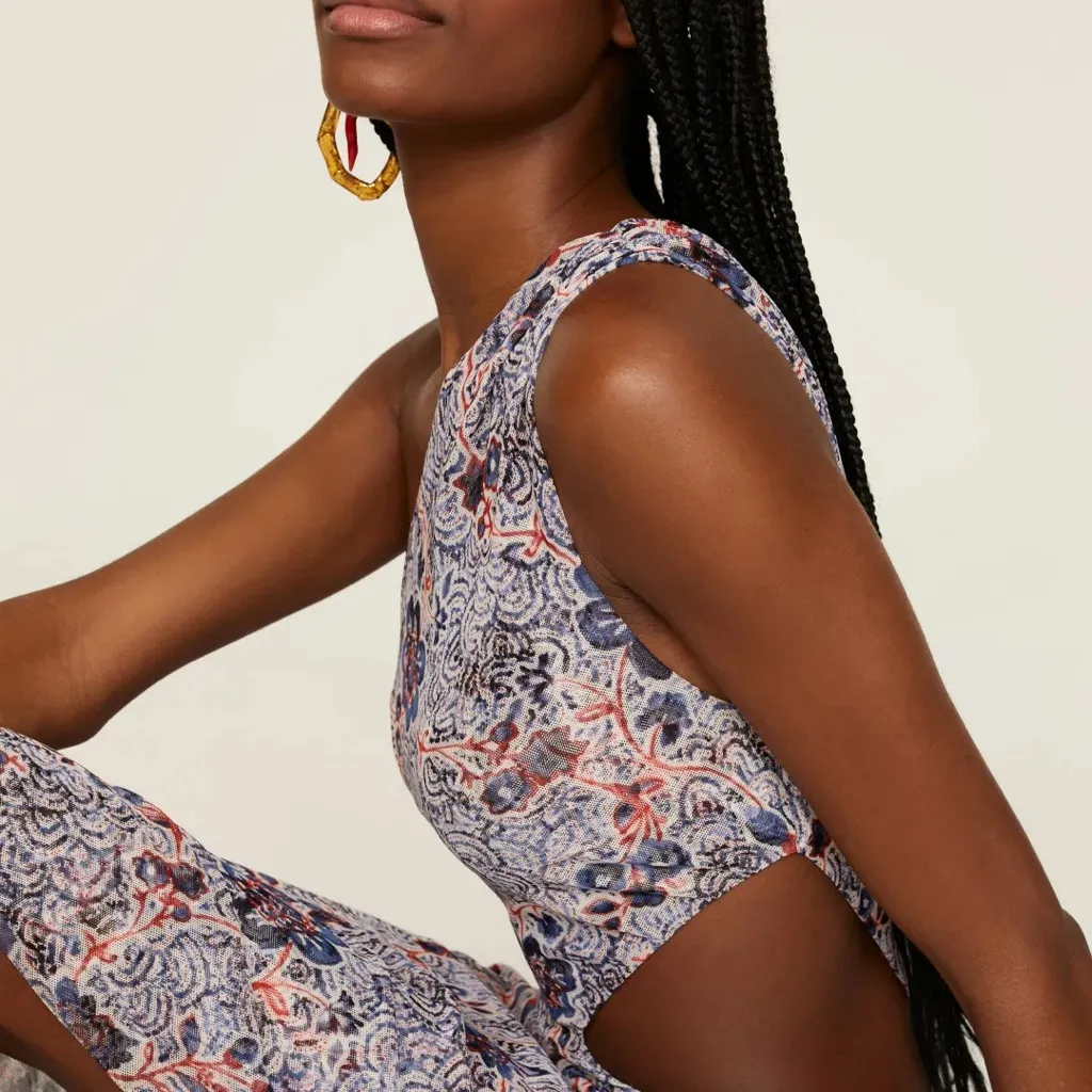 MISA Mesh Floral Cut-Out One-Shoulder Dress Large - Image 3