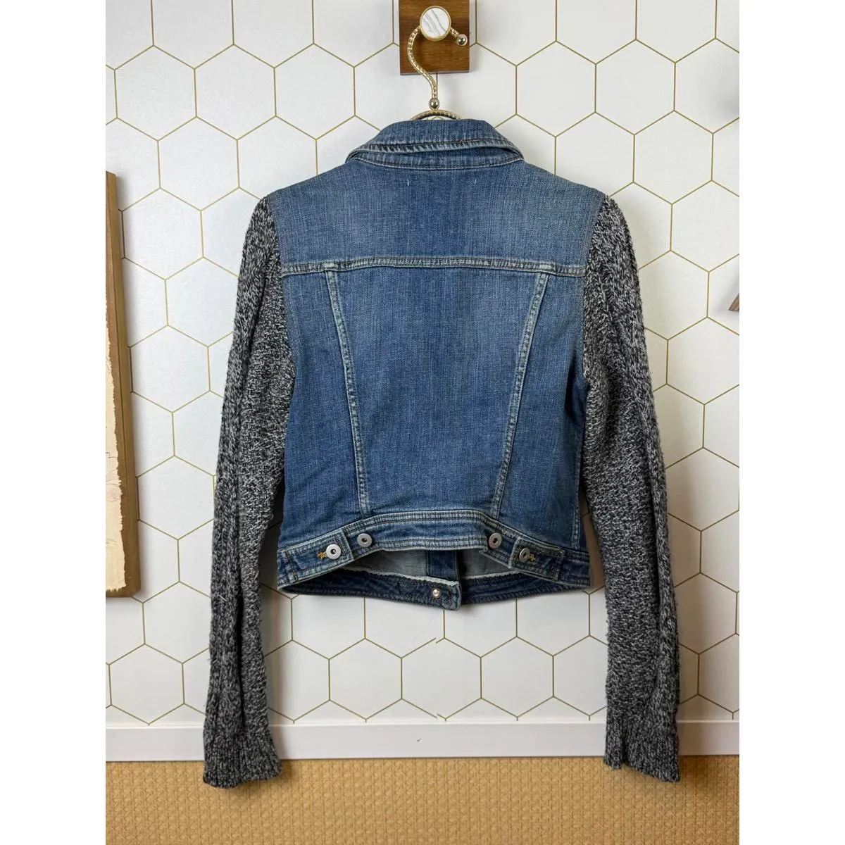 Pilcro and the Letterpress Cable Knit Sweater Sleeve Denim Jacket - Size - Small - Image 3