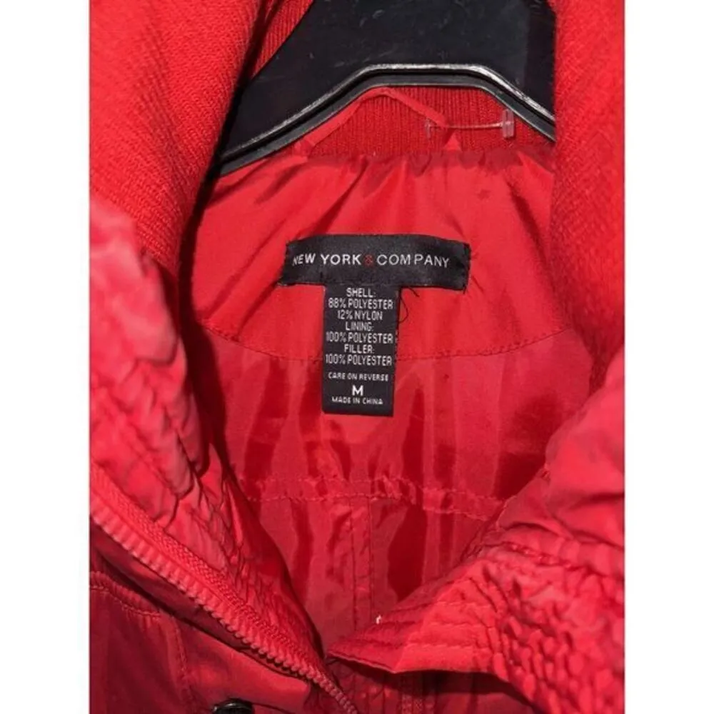 New‎ York & Company Red Quilted Puffer Vest with Hood Zip - Image 3